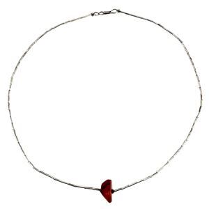 925 Sterling Silver Tube Chain Orange Red Polished Carnelian Nugget 27” Necklace